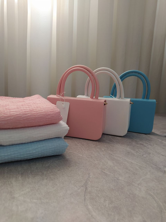 ست کیف و شال زنانه و دخترانه رنگ های صورتی، سفید، آبی آسمانی