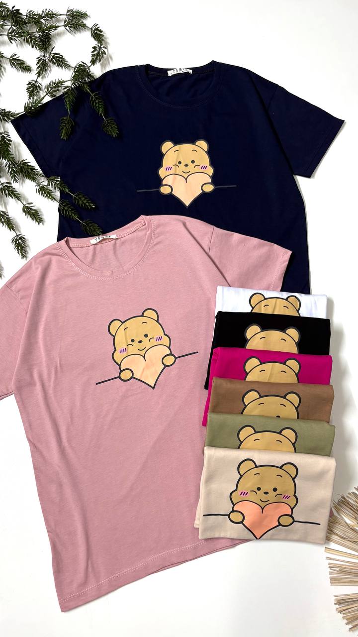 تیشرت زنانه سایز بزرگ فری تا ۴۸ طرح پاندای قلبی